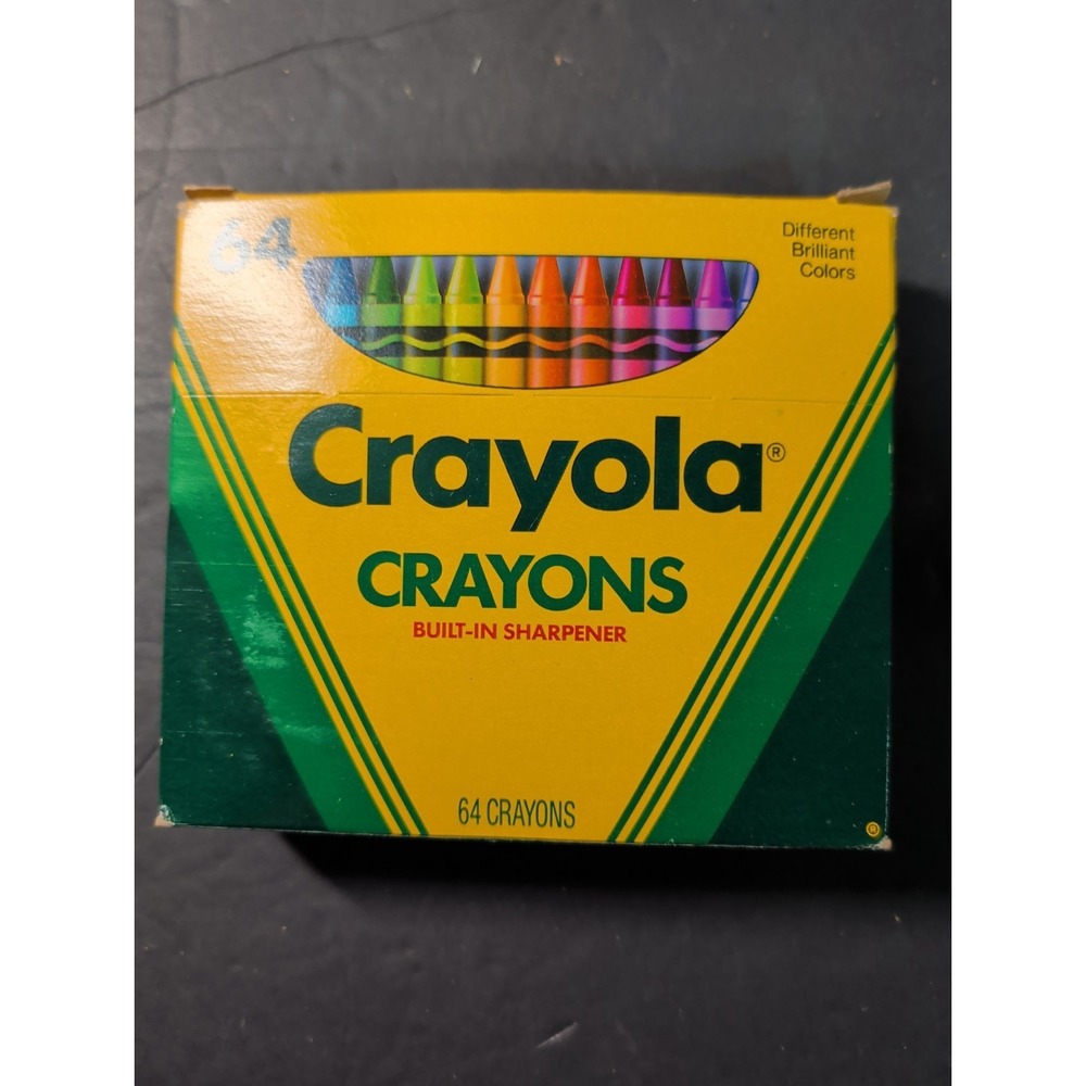 Vintage Box 64 Crayola Crayons‎ 1990 Built-in Sharpener Retired Colors USA New